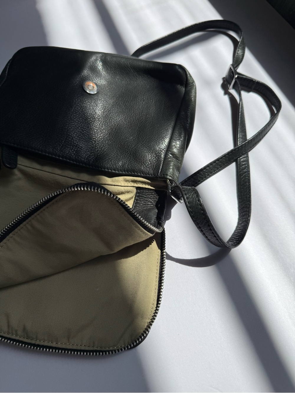 Black Leather Messenger Crossbody Bag for Men